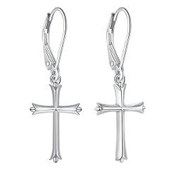 J.MUEN Damen Herren 925 Sterling Silber Kreuz Ohrringe, Ohrschmuck Schmuck für Frauen von J.MUEN