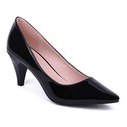 Klassische Pumps mit spitzem Zehenbereich, mittelhoher Absatz, Schwarz (schwarzer lack), 37 EU von J.STIEN