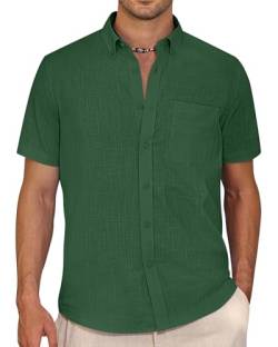J.VER Hemd Herren Kurzarm Herren Leinenhemd Button Down Shirts Casual Freizeithemd Regular Fit Baumwolle Oberhemd,Grün,3XL von J.VER