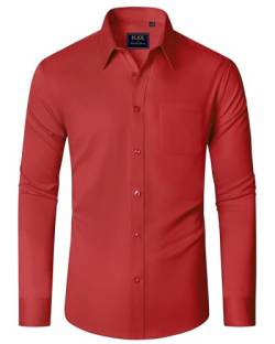 J.VER Hemd Rot Herren Businesshemd Langarm Bügelfrei Men's Casual Shirts Klassisch Modern Fit Herrenhemden von J.VER
