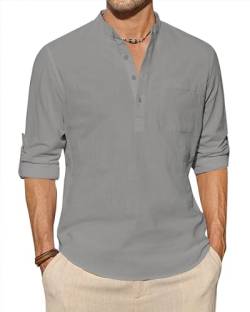 J.VER Henley Shirt Herren Dunkelgrau Button Down Freizeit Hemd Regular Fit Stehkragenhemd mit Brusttasche M von J.VER