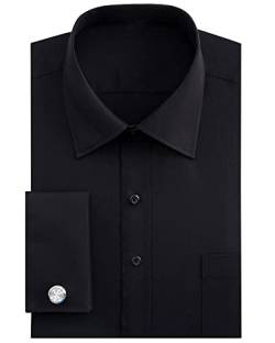 J.VER Herren French Cuff Dress Shirts Regular Fit Langarm Spead Kragen Metall Manschettenknopf, Schwarz, 46 cm Hals 86 cm- 89 cm Ärmel von J.VER