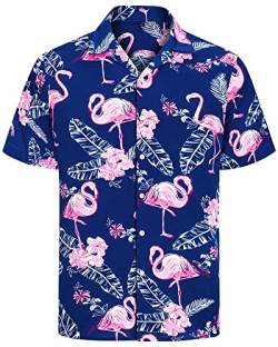 J.VER Herren Hawaiihemd Kurzarm Sommerhemd Casual Flamingo Floral Strandhemd Bügelfrei Button Down Kurzarm Hawaii Shirt Faltenfrei Urlaub Shirt,Blau Flamingo,5XL von J.VER