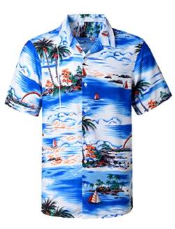 J.VER Herren Hawaiihemd Kurzarm Sommerhemd Casual Flamingo Floral Strandhemd Bügelfrei Button Down Kurzarm Hawaii Shirt Faltenfrei Urlaub Shirt,Blaues Meer,S von J.VER