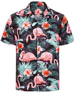 J.VER Herren Hawaiihemd Kurzarm Sommerhemd Casual Flamingo Floral Strandhemd Bügelfrei Button Down Kurzarm Hawaii Shirt Faltenfrei Urlaub Shirt,Schwarze Blume,L von J.VER