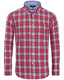 J.VER Herren Hemd Bügelfrei Karohemd Button Down Trachtenhemden Herren Sommerhemd Casual Modische Carnival Langarm Shirt,Rot Weiß Blau,S von J.VER