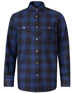 J.VER Herren Hemd Kariertes Freizeithemd Normale Passform Lange Ärmel Flanellhemden, 6oz-blau/Schwarz 3XL von J.VER