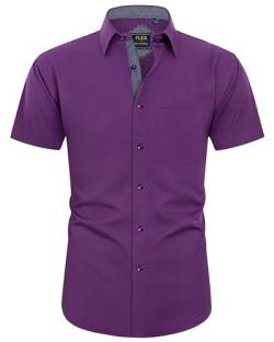 J.VER Herren Hemd Kurzarm Freizeithemd mit Tasche Regular Fit Businesshemd Bügelleichte Oberteile Männer Modern,Violett,2XL von J.VER