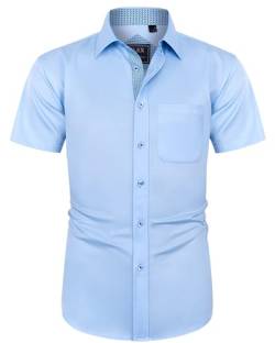 J.VER Herren Hemd Kurzarm Freizeithemd mit Tasche Regular fit Businesshemd Bügelleichte Oberteile Männer Modern,Blau,2XL von J.VER