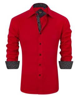 J.VER Herren Hemd Regular Fit Langarm Herrenhemden Freizeithemd Regular Businesshemd elastiscer Musterhemd,Rot,3XL von J.VER
