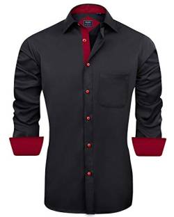 J.VER Herren Hemd Regular Fit Langarm Herrenhemden Freizeithemd Regular Businesshemd elastiscer Musterhemd,Schwarz Rot,3XL von J.VER