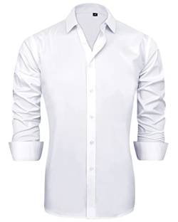 J.VER Herren Hemd Regular Fit Langarm Herrenhemden Freizeithemd Regular Businesshemd elastiscer Musterhemd,Weiß,XXL von J.VER