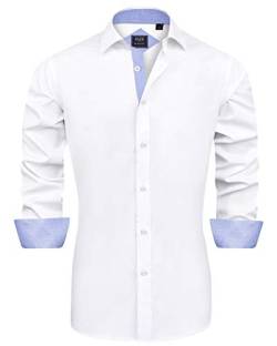 J.VER Herren Hemd Regular Fit Langarm Herrenhemden Freizeithemd Regular Businesshemd elastiscer Musterhemd,Weiß Blau,XXL von J.VER