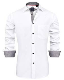 J.VER Herren Hemd Regular Fit Langarm Herrenhemden Freizeithemd Regular Businesshemd elastiscer Musterhemd,Weiß Schwarz,6XL von J.VER
