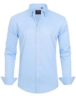 J.VER Herren Hemd Unifarben Stretch Langarm männer Hemden Regular fit Herrenhemden Freizeithemden Bügelleichtes Businesshemd Anzug Hemd,Button Down Kragen Hellblau,XL von J.VER