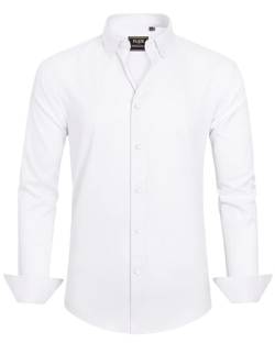 J.VER Herren Hemd Unifarben Stretch Langarm männer Hemden Regular fit Herrenhemden Freizeithemden Bügelleichtes Businesshemd Anzug Hemd,Button Down Kragen Weiß,3XL von J.VER