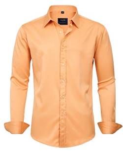 J.VER Herren Hemd Unifarben Stretch Langarm männer Hemden Regular fit Herrenhemden Freizeithemden Bügelleichtes Businesshemd Anzug Hemd,Orange,XL von J.VER