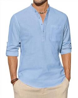 J.VER Herren Leinenhemd Himmelblau Sommer Strand Hemd Freizeithemd Men's Casual Henley Shirts S von J.VER