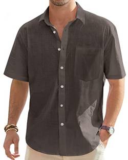 J.VER Herren Leinenhemd Kurzarm Sommerhemd Freizeithemd Kurzarmhemd Men´s Shirt Herren Klassisches Sommer Leinenhemd mit Brusttasche,Braun,XXL von J.VER