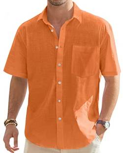 J.VER Herren Leinenhemd Kurzarm Sommerhemd Freizeithemd Kurzarmhemd Men´s Shirt Herren Klassisches Sommer Leinenhemd mit Brusttasche,Orange,M von J.VER