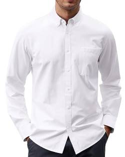 J.VER Herren Oxford Hemd Solid Casual Button Down Kragen Hemden Langarm Kleid Shirts mit Tasche, A-weiß, Mittel von J.VER