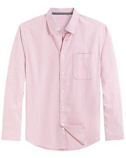 J.VER Herren Oxford Hemd Solid Casual Button Down Kragen Hemden Langarm Kleid Shirts mit Tasche, rosa streifen, XL von J.VER