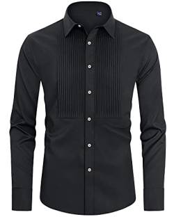 J.VER Herren-Smoking-Hemd, formelles Kleid, Hemd, plissiert, langärmelig, Button-Down-Shirts für Abschlussball, Party, Hochzeit, Schwarz, L von J.VER