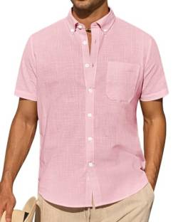 J.VER Kurzarmhemd Herren Hemd Men's Casual Shirts Sommerhemd Freizeithemd Regular Fit Men Business Shirt,Rosa,3XL von J.VER