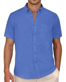 J.VER Kurzarmhemd Herren Hemd Men's Casual Shirts Sommerhemd Freizeithemd Regular Fit Men Business Shirt,Saphirblau,XXL von J.VER