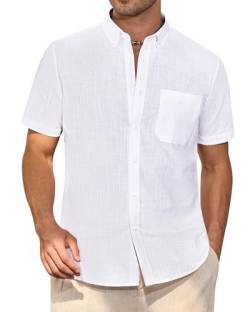 J.VER Leinenhemd Herren Kurzarm Weißes Hemden Casual Sommerhemd Freizeithemd Herren Button Down Baumwolle Leinen Shirts Leichtes Kurzarmhemd mit Brusttasche,Weiß,3XL von J.VER