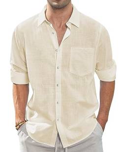 J.VER Leinenhemd Herren Regular Fit Leinenshirt Freizeithemd Sommer Businesshemd Casual Regular Fit Shirt,Beige,M von J.VER