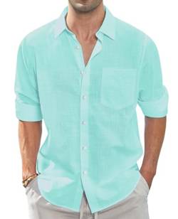 J.VER Leinenhemd Herren Regular Fit Leinenshirt Freizeithemd Sommer Businesshemd Casual Regular Fit Shirt,Mintgrün,XL von J.VER