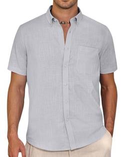 J.VER Leinenhemd Herren Sommer Kurzarm Hemd Freizeit Strand Casual Regular Fit Oberteil Men's Leichtes Sommerhemd,Hellgrau,XL von J.VER