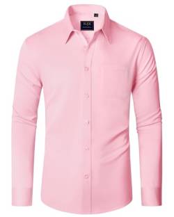 J.VER Male Hemd Langärmeliges Rosa Modern Fit Freizeithemd Businesshemd Unifarben Elastisches Business Shirt mit Tasche M von J.VER