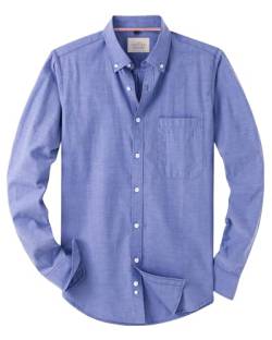 J.VER Oxford Herren Hemd Regular Fit Hemd Langarm Bügelleicht Casual Hemd aus Oxford Button Down Hemd Freizeithemd mit Tasche,Blau,XL von J.VER