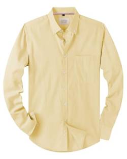 J.VER Oxford Herren Hemd Regular Fit Hemd Langarm Bügelleicht Casual Hemd aus Oxford Button Down Hemd Freizeithemd mit Tasche,Gelb,3XL von J.VER