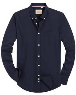 J.VER Oxford Herren Hemd Regular Fit Hemd Langarm Bügelleicht Casual Hemd aus Oxford Button Down Hemd Freizeithemd mit Tasche,Navyblau,4XL von J.VER