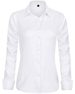 J.Ver Damen Kleid Hemden Langarm Button Down Shirts Faltenfreie Solide Arbeitsbluse, Weiß, Mittel von J.VER