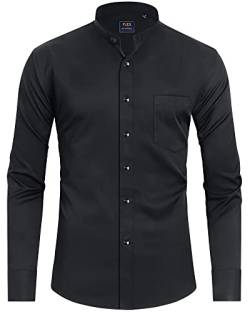 J.Ver Herren-Kragenhemd mit Bändern, lange Ärmel, Button-Down-Mandarinenkragen, solides Stretch-Hemd mit Tasche, Schwarz, L von J.VER