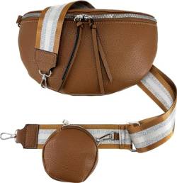 Crossbody Tasche mit Taschegurt Gürteltasche Hüfttasche Bauchtasche Umhängetasche Unisex Kunstleder (Camel, Groß) von J26