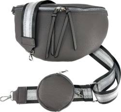 Crossbody Tasche mit Taschegurt Gürteltasche Hüfttasche Bauchtasche Umhängetasche Unisex Kunstleder (Grau, Groß) von J26