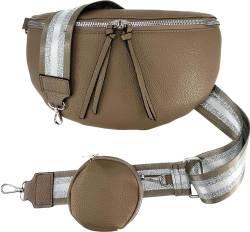 Crossbody Tasche mit Taschegurt Gürteltasche Hüfttasche Bauchtasche Umhängetasche Unisex Kunstleder (Khaki, Groß) von J26