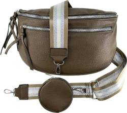 Crossbody Tasche mit Taschegurt Gürteltasche Hüfttasche Bauchtasche Umhängetasche Unisex Kunstleder mit Doppelten Reißverschluss (Braun) von J26