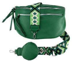 Crossbody Tasche mit Taschegurt Gürteltasche Hüfttasche Bauchtasche Umhängetasche Unisex Kunstleder mit Doppelten Reißverschluss (Grün) von J26