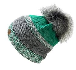 Faera Wintermütze Strickmütze Bommelmütze Fleece gefütterte warme Mütze Kunstfell Unisex gestrickt Wolle (Grün, Variante B) von J26