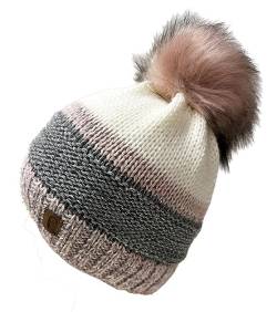 Faera Wintermütze Strickmütze Bommelmütze Fleece gefütterte warme Mütze Kunstfell Unisex gestrickt Wolle (Rosa, Variante B) von J26