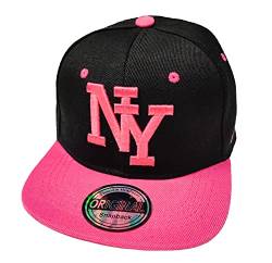 J26 Kids Kinder Snapback USA Cap Teenie Kappe Basecap Mütze Trucker Cappy Sport NY (Schwarz Pink) von J26