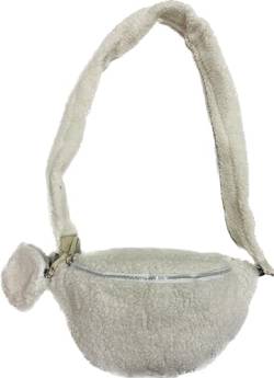 J26 XL Teddyfell Gürteltasche Crossbody Bauchtasche Umhängetasche Kuschelisch Gurt (Weiß) von J26