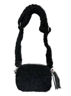 Teddyfell Umhängetasche Echtes Leder Crossbody Gurt Bauchtasche Gürteltasche (Schwarz) von J26