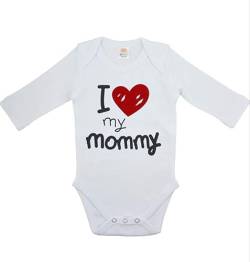I Love My Mommy Baby Body Strampler aus hochwertiger 100% Baumwolle liebevoll Bedruckt, 3-24 Monate (Weiß, 24M (92)) von J2L